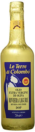 Le Terre di Colombo – D.O.P. Riviera Ligure- Riviera dei Fiori Natives Olivenöl Extra – Goldumhüllte Flasche – 0,75 l